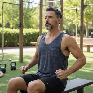 Athleta Mens Heathered Navy Blue Burnout V-Neck Pocket Tank Top Size M
